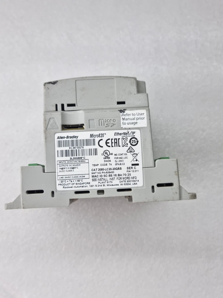 USED WORKING ALLEN BRADLEY 2080-LC20-20QBB MICRO820 WITH 2080-SERIALISOL MODULE